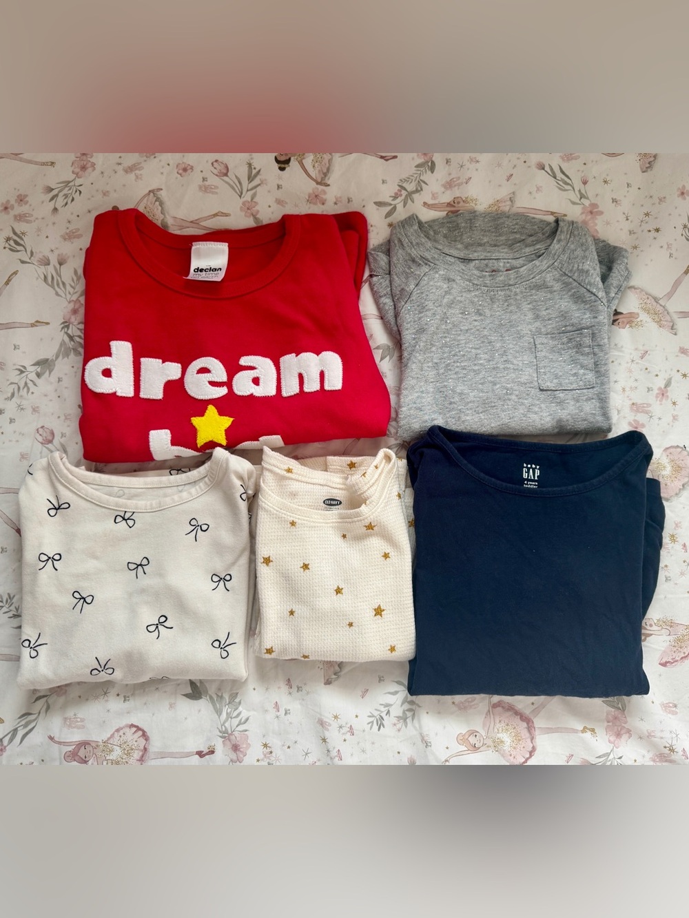 5 Toddler Girls Long Sleeve Tops Bundle Size 3T 4T Gap H&M Old Navy Cat & Jack